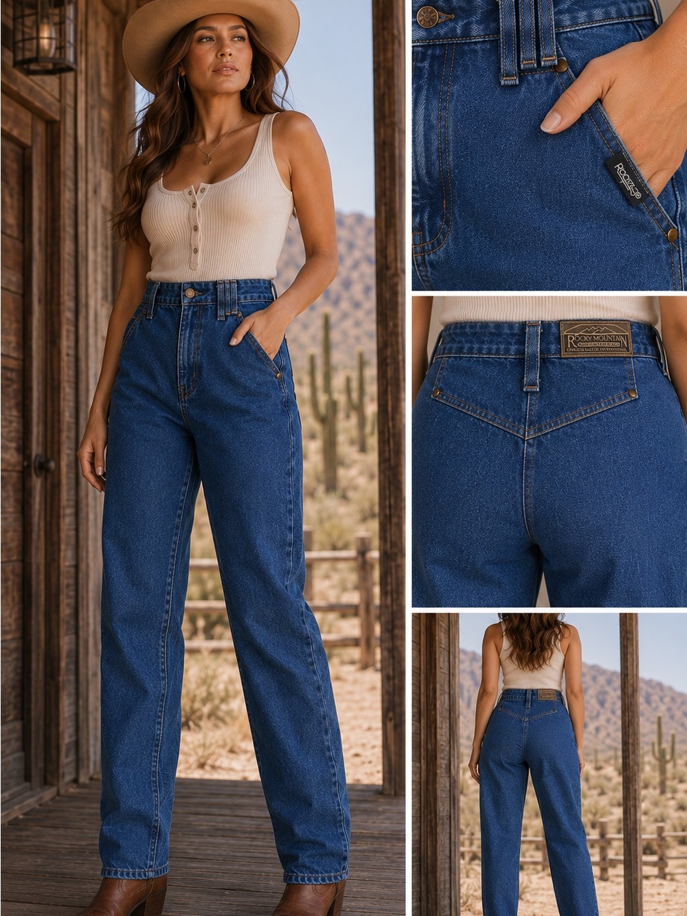 Rockies Vintage 90s High Rise Bareback Western Cowgirl Tall Long Denim Jeans